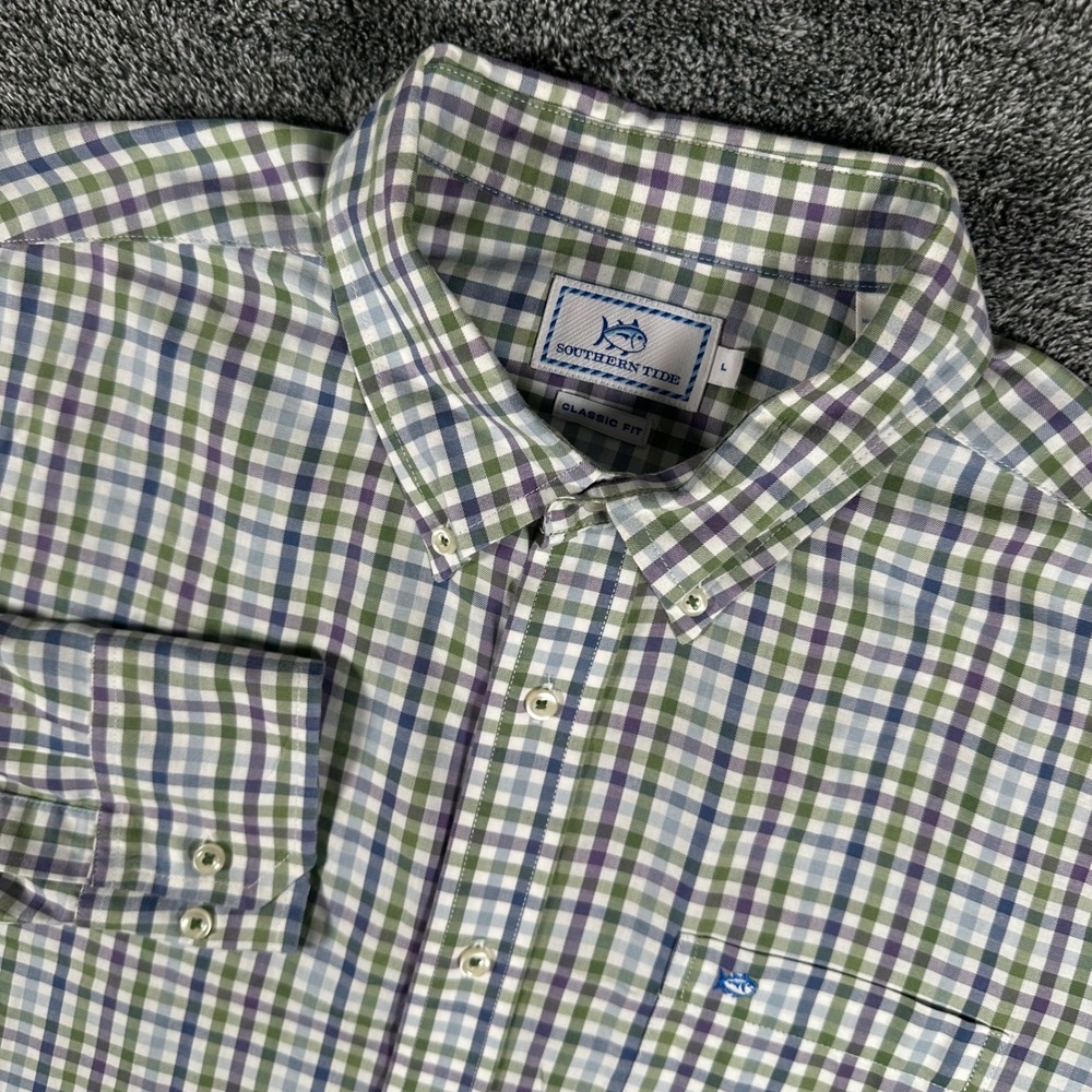 Southern Tide Shirt Mens L Classic Fit Green Purple Plaid Button Down Long Slv
